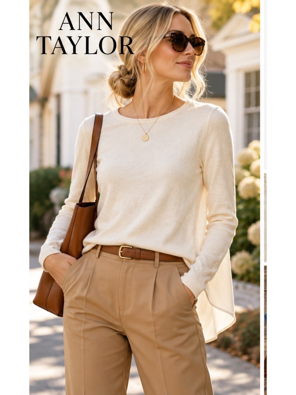 Ann Taylor XS Ivory Merino Wool Mixed Media Sweater Button Back Top